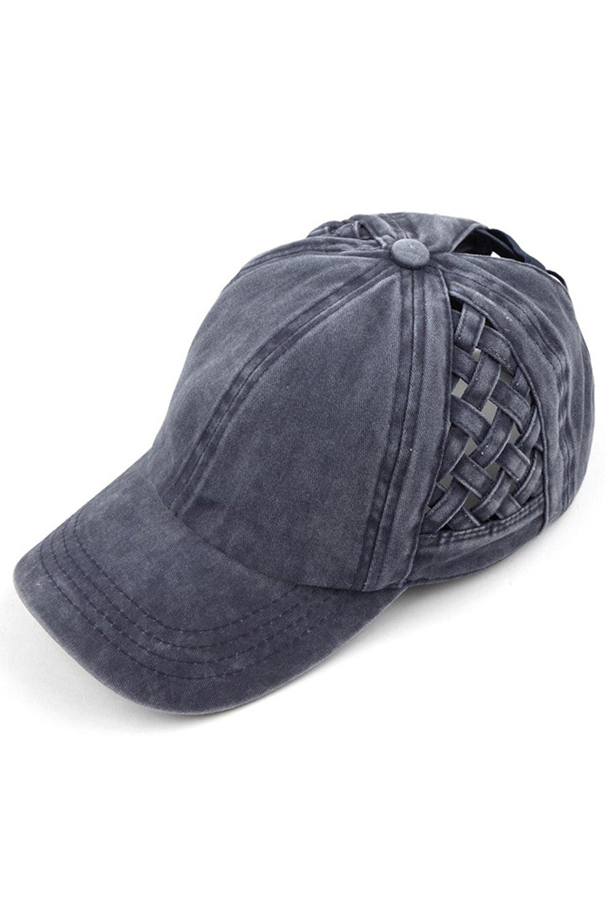 Basket-Weave Criss-Cross Ponytail Cap