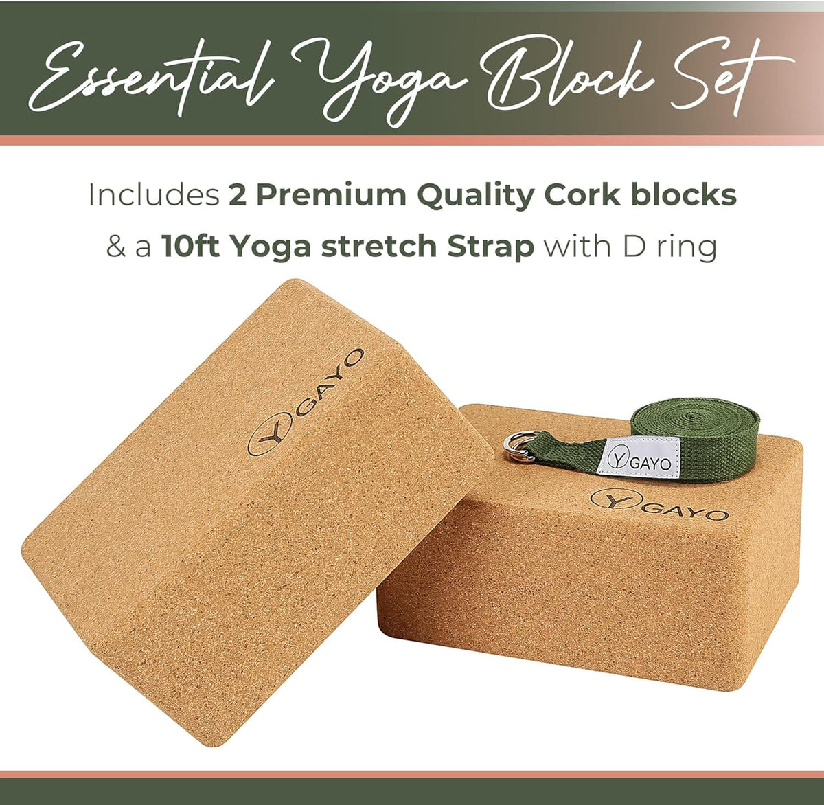 Large Cork Yoga Blocks & Strap Set