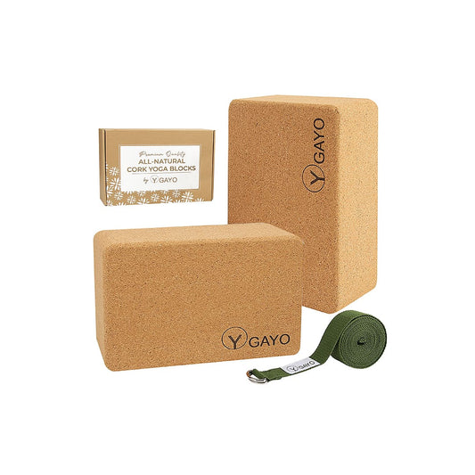 Large Cork Yoga Blocks & Strap Set