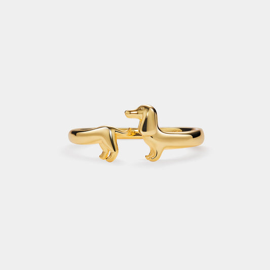 Dachshund Dog Stacking Band Ring in 925 Sterling Silver Gold Plated - Made in USA
