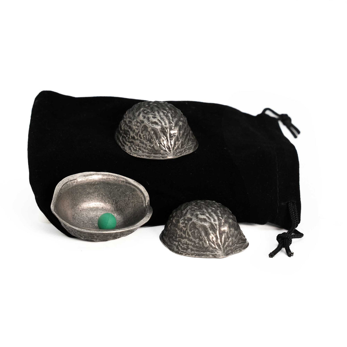 Antique Silver-Finish Three Shell Game Set