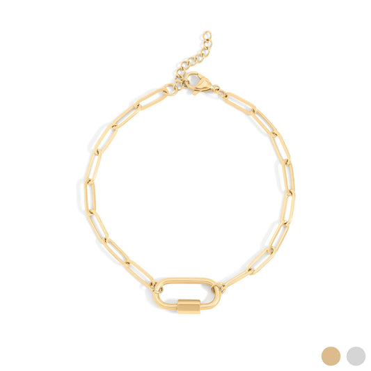 18K Gold PVD Paperclip Carabiner Bracelet: Gold