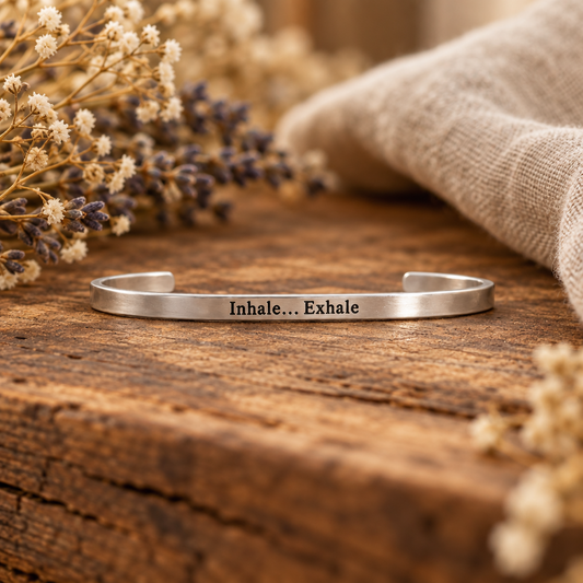 Inhale Exhale Engraved Bracelet: Stainless - Made in USA