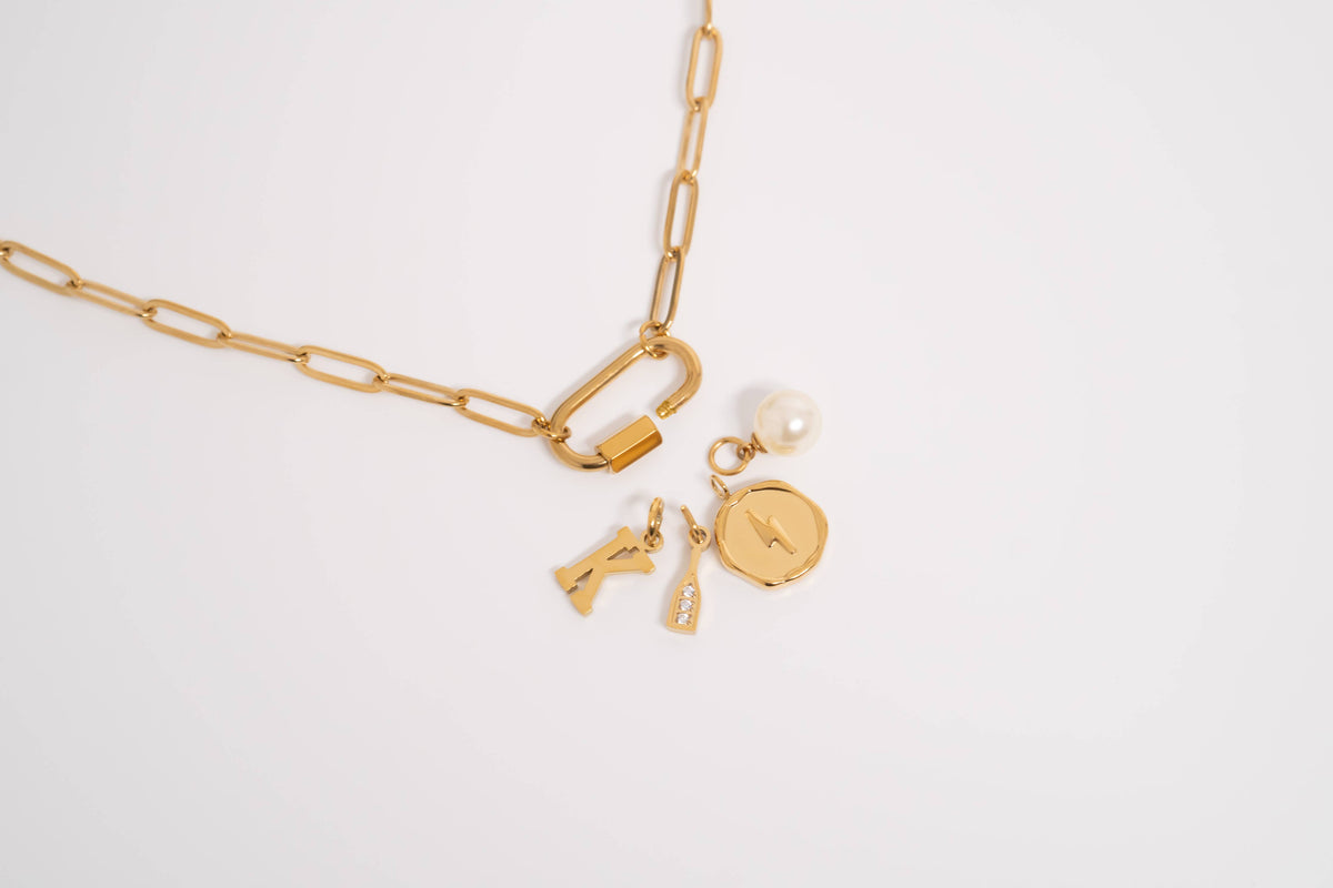 18K Gold PVD Paperclip Carabiner Necklace: Gold