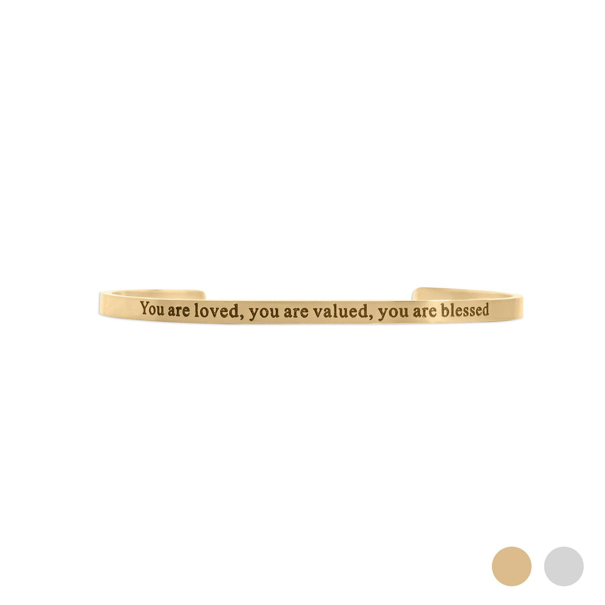 18K Gold PVD You are Loved Engraved Bangle Bracelet: Gold - Made in USA