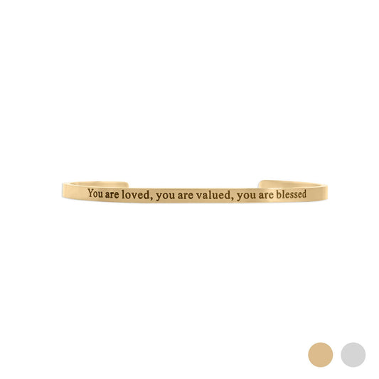 18K Gold PVD You are Loved Engraved Bangle Bracelet: Gold - Made in USA