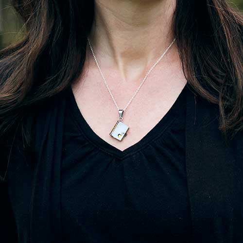 Tiny Book Pendant Necklace with Pages
