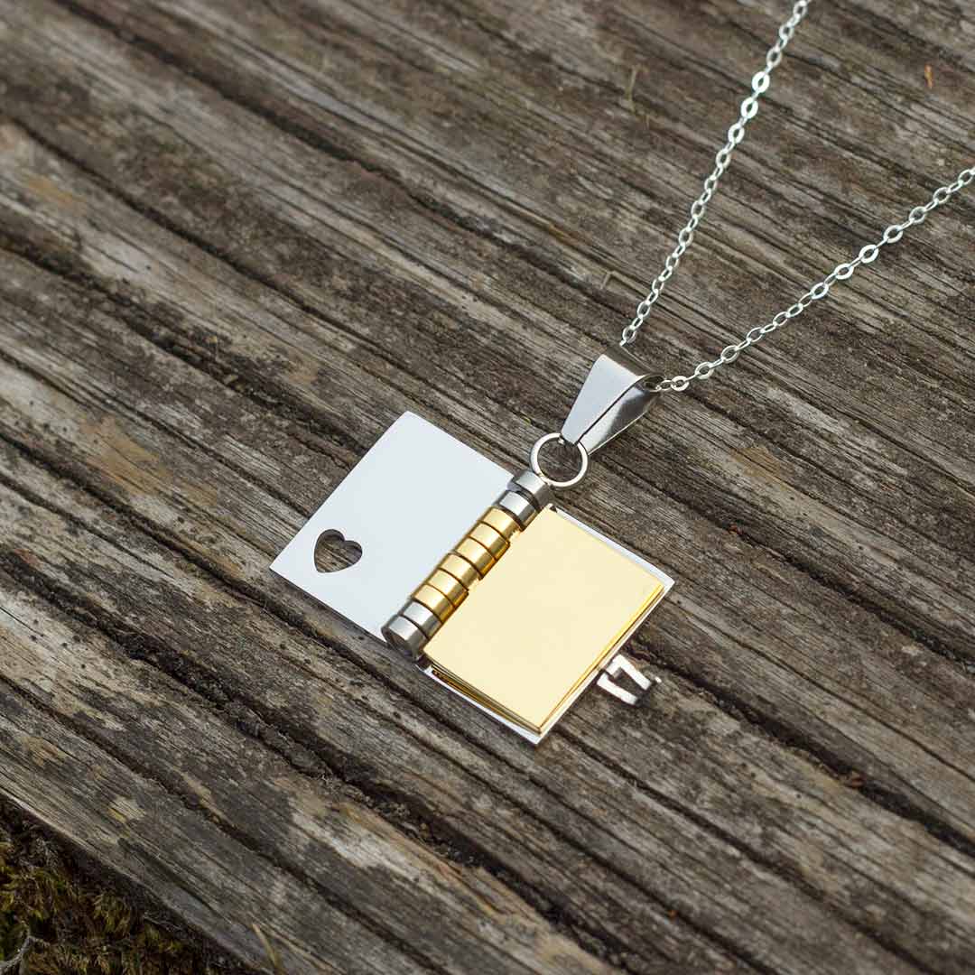Tiny Book Pendant Necklace with Pages
