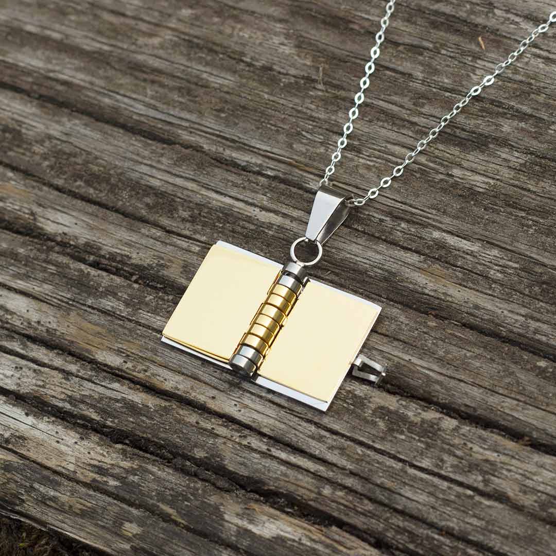 Tiny Book Pendant Necklace with Pages