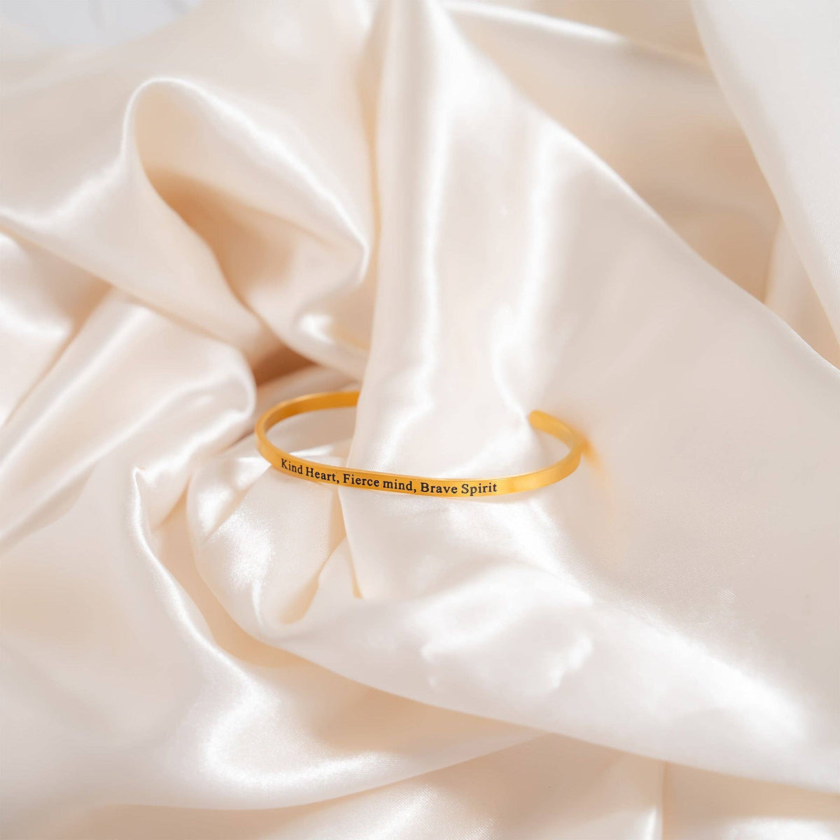 18K Gold PVD Kind Heart Fierce Mind Engraved Bangle: Gold - Made in USA