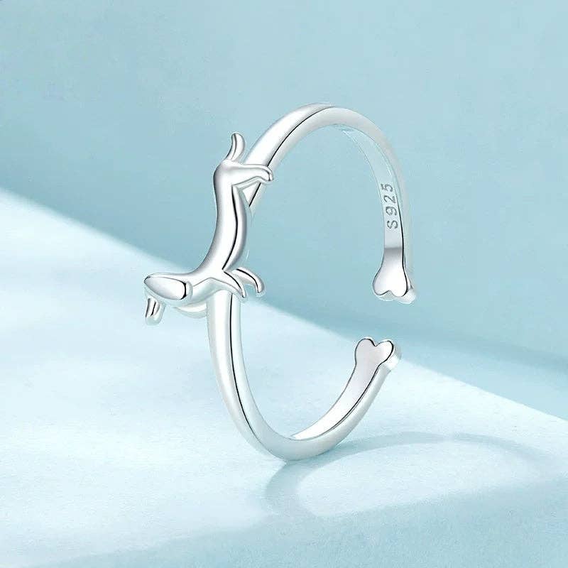 Dachshund Dog Bone Stacking 925 Sterling Silver Ring - Made in USA