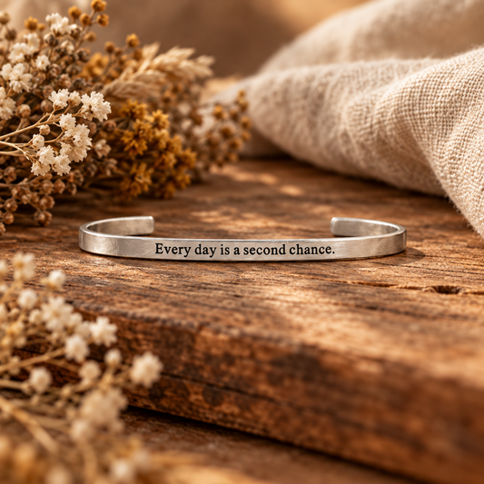 Every day is a second chance. Engraved Bracelet: Stainless - Made in USA