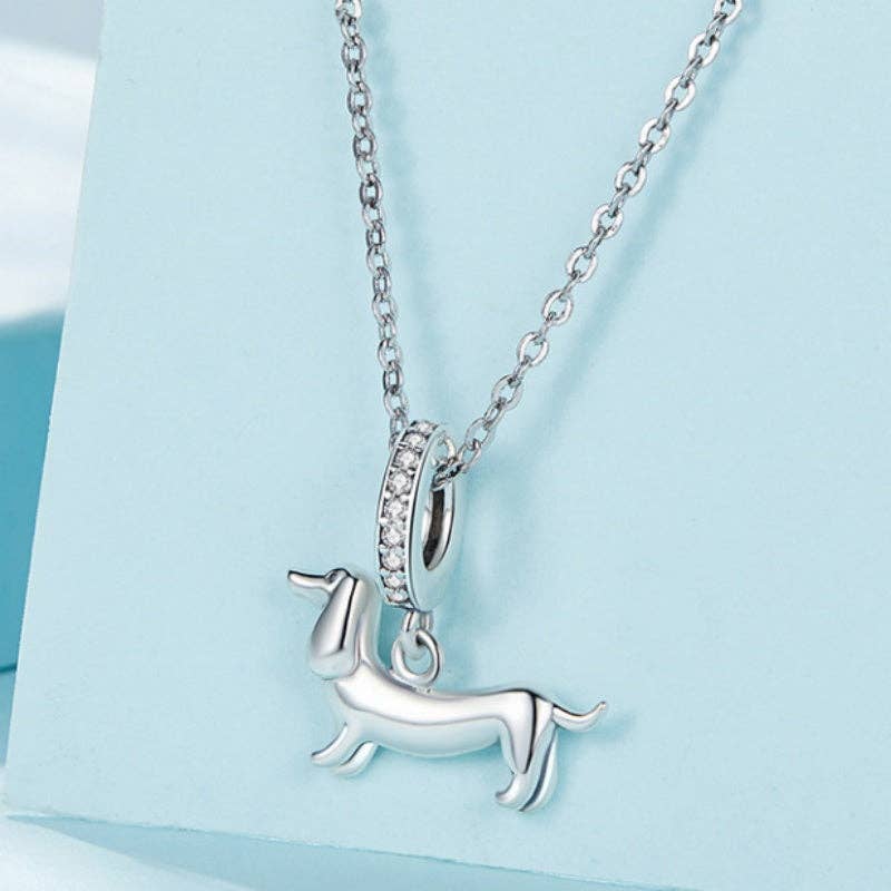 The Dog Who Follows You Everywhere Dachshund Necklace Hypoallergenic White Gold Plated