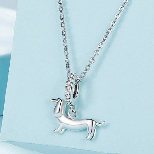 The Dog Who Follows You Everywhere Dachshund Necklace Hypoallergenic White Gold Plated