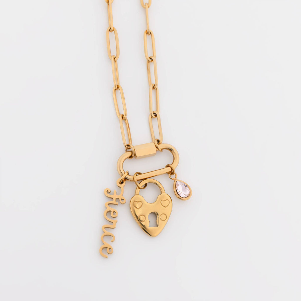 18K Gold PVD Paperclip Carabiner Necklace: Gold