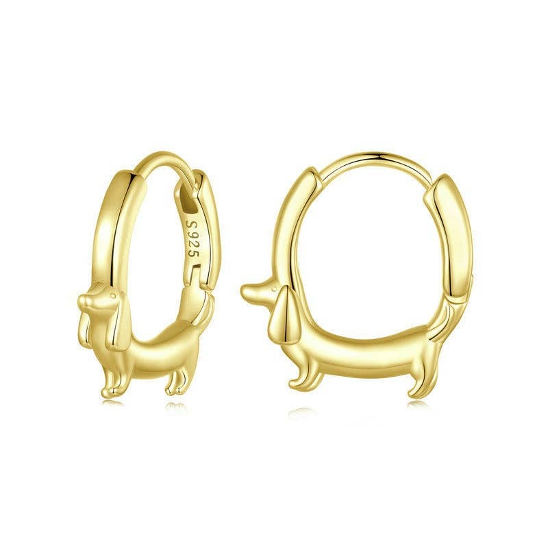 Dachshund Dog Hoop Earrings in 925 Sterling Silver: Gold Plated - Made in USA