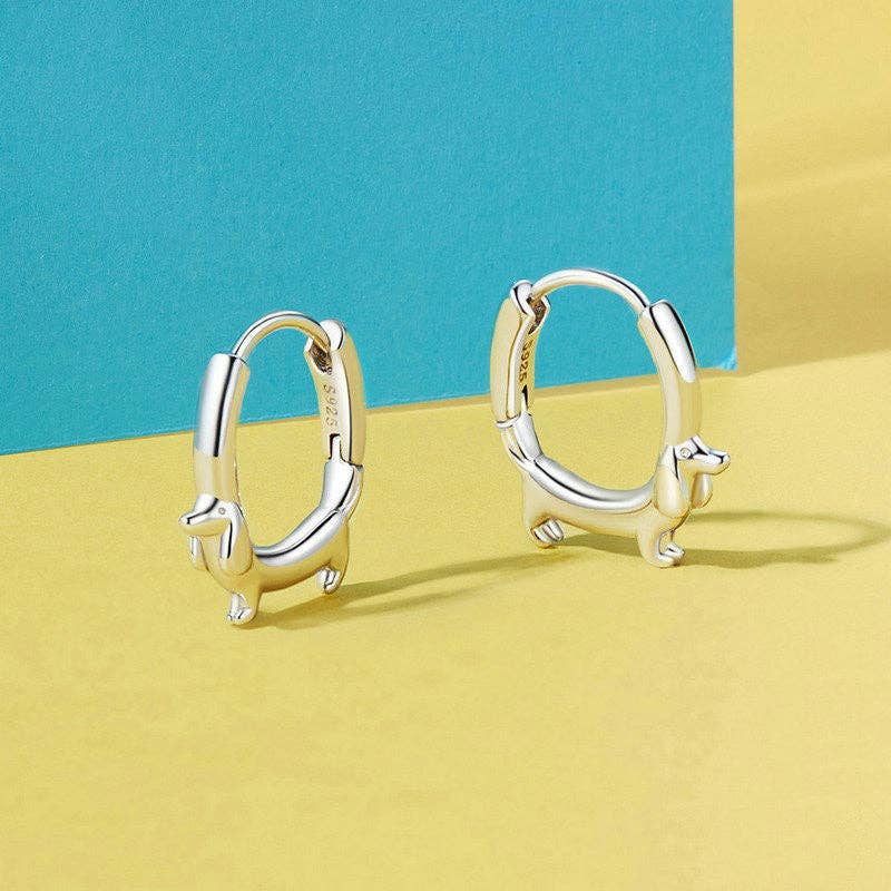 Dachshund Dog Hoop Earrings in 925 Sterling Silver: Gold Plated - Made in USA