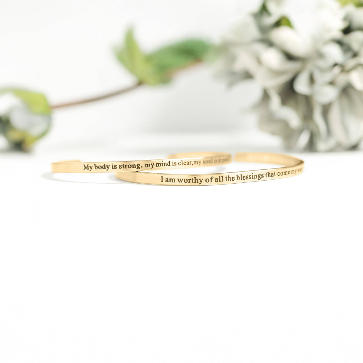 18K Gold PVD Worthy of Blessings Engraved Bangle Bracelet: Gold - Made in USA