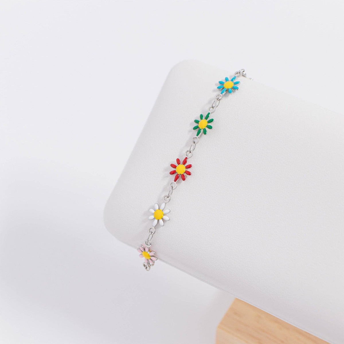 18K Gold PVD Multi Colored Floral Chain Bracelet: Gold - Made in USA
