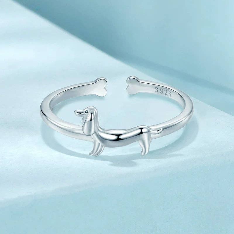 Dachshund Dog Bone Stacking 925 Sterling Silver Ring - Made in USA