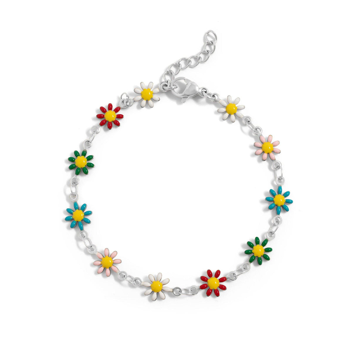 18K Gold PVD Multi Colored Floral Chain Bracelet: Gold - Made in USA