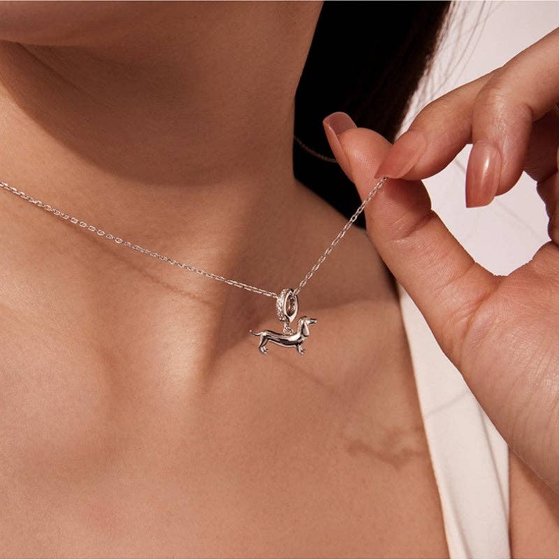 The Dog Who Follows You Everywhere Dachshund Necklace Hypoallergenic White Gold Plated