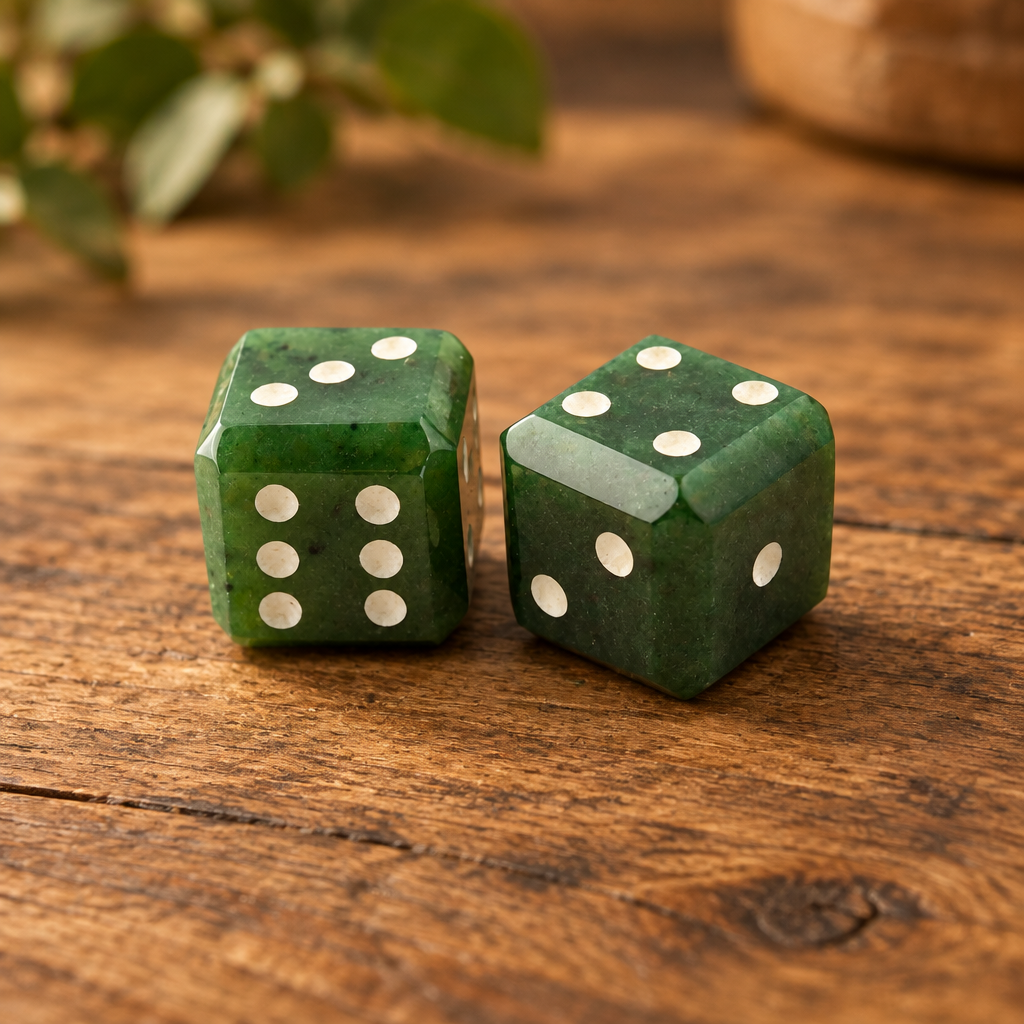 Lucky Jade Dice Set with Wood Display Box